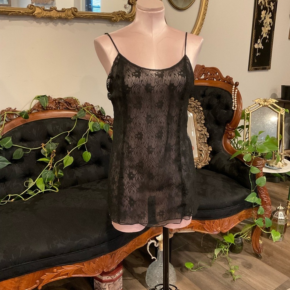 Vintage Victoria's Secret Black lace‎ Chemise Slip lingerie night gown small